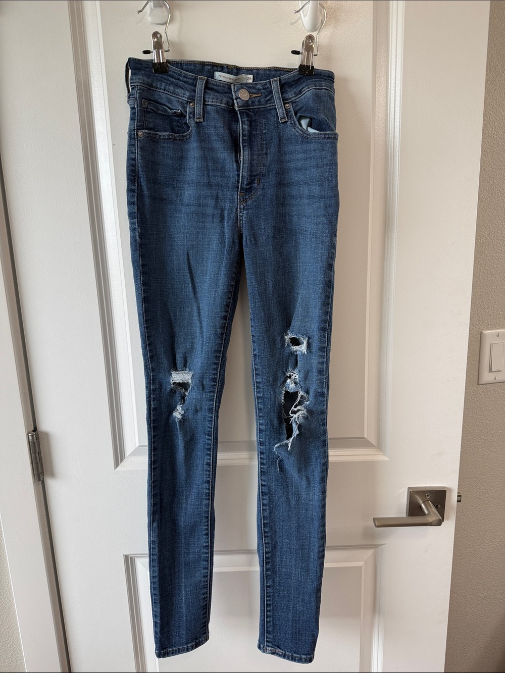 Women's Distressed High-Rise Skinny Jeans - Dark Blue